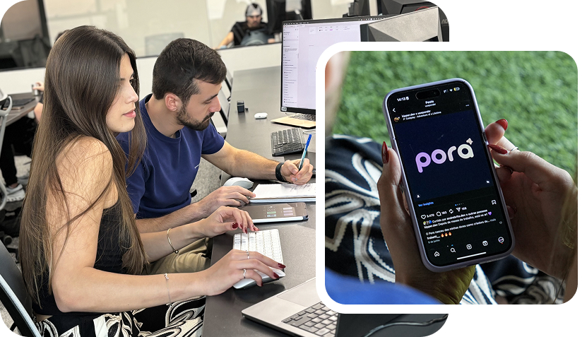 Equipe da Pora trabalhando na plataforma de gestão de influenciadores